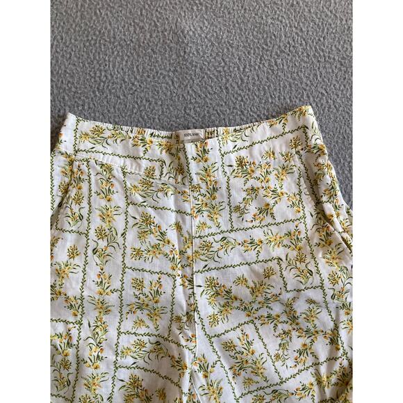 Joie Pants Small Linen Wide Leg Crop Floral High Rise Pull On Boho Beach Yellow - Picture 2 of 15